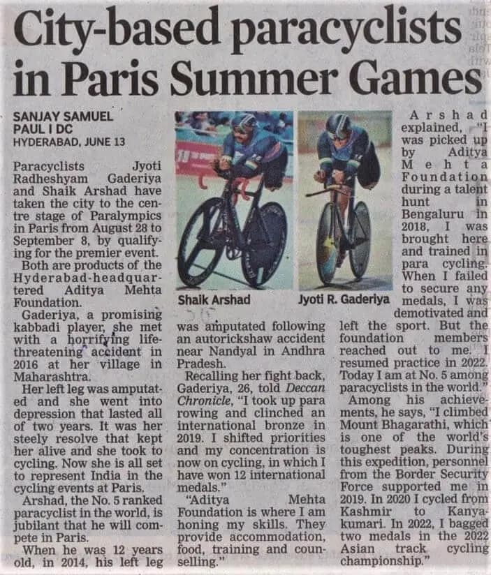 Our Paracyclists Arshad Shaik and Jyoti Gaderiya at Rio,
Brazil for World Championships 2024